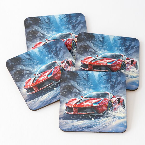 Item preview, Winter Wonderland Drive, Exclusive Red Supercar Art Print, Snowy Forest Adventure, Sports Car designed and sold by RevUpDesign.