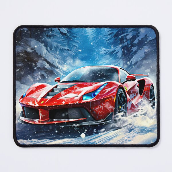 Item preview, Winter Wonderland Drive, Exclusive Red Supercar Art Print, Snowy Forest Adventure, Sports Car designed and sold by RevUpDesign.