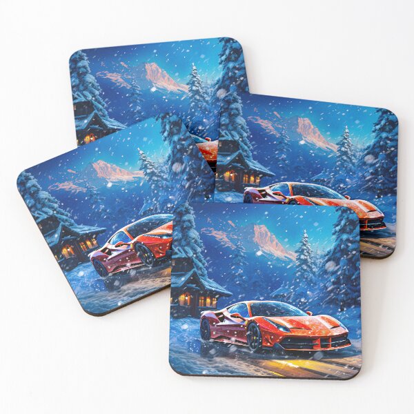 Item preview, Alpine Escape - Exclusive Winter Sportscar Among Snowy Cabin Scenery, Vibrant Artistic designed and sold by RevUpDesign.
