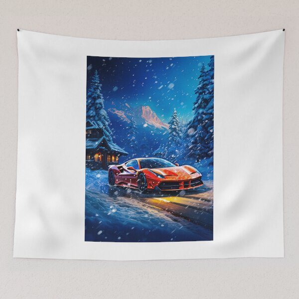 Item preview, Alpine Escape - Exclusive Winter Sportscar Among Snowy Cabin Scenery, Vibrant Artistic designed and sold by RevUpDesign.
