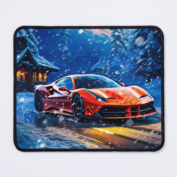 Item preview, Alpine Escape - Exclusive Winter Sportscar Among Snowy Cabin Scenery, Vibrant Artistic designed and sold by RevUpDesign.