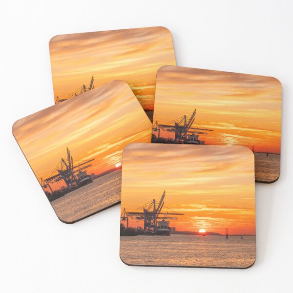 Item preview, Sunset Hamburg harbor designed and sold by KreativFoto.