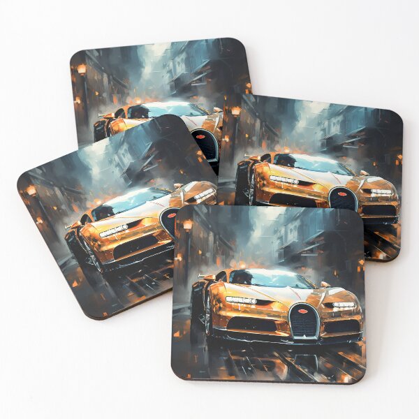 Item preview, Chiron Hypercar in Rainy City, High Performance Vehicle Canvas Art, Reflective Urban Scene designed and sold by RevUpDesign.