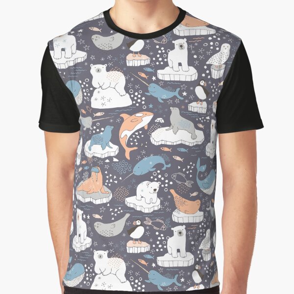 Item preview, Arctic Animal Icebergs - peach and blue on charcoal - Fun Pattern by Cecca Designs designed and sold by Cecca-Designs.
