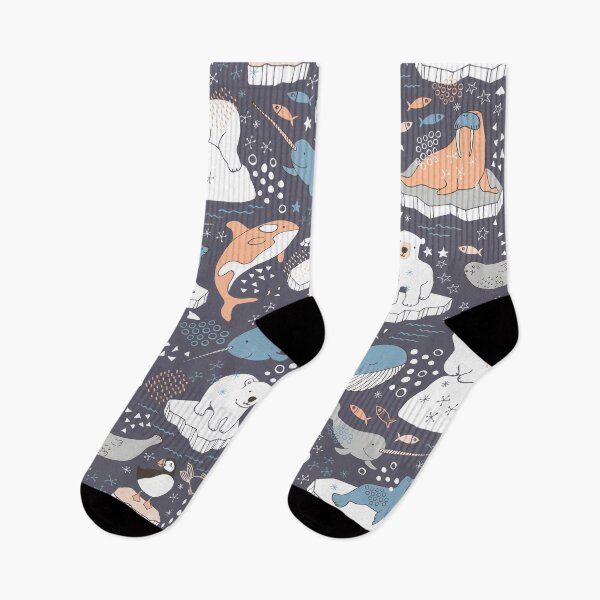Item preview, Arctic Animal Icebergs - peach and blue on charcoal - Fun Pattern by Cecca Designs designed and sold by Cecca-Designs.
