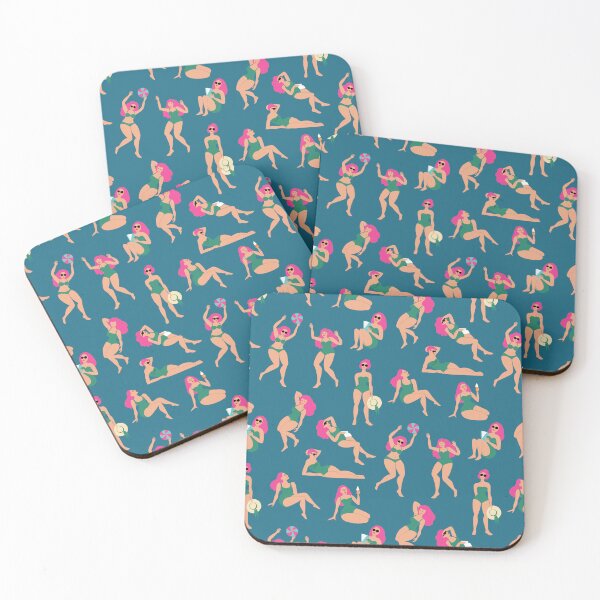 Item preview, Bathing beauties - hot pink and emerald green on teal blue - cute pattern by Cecca Designs designed and sold by Cecca-Designs.