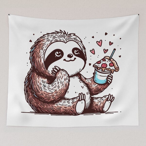 Item preview, Chill Sloth with Pizza and Drink designed and sold by Designowner.