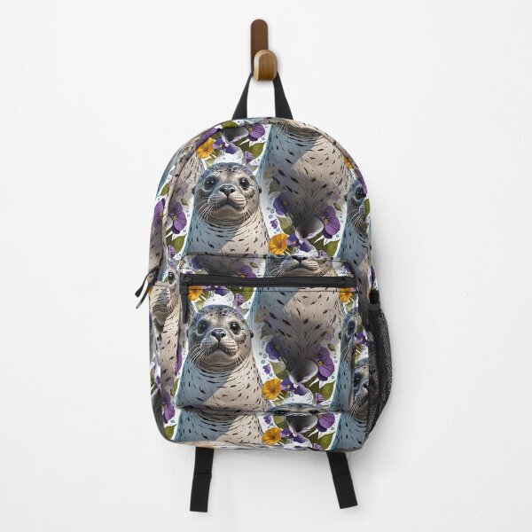 Item preview, Cartoon Of A Harbor Seal Surrounded By Viola sororia Flowers Pattern designed and sold by taiche.
