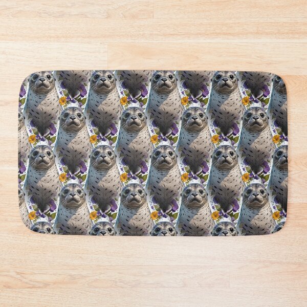 Item preview, Cartoon Of A Harbor Seal Surrounded By Viola sororia Flowers Pattern designed and sold by taiche.