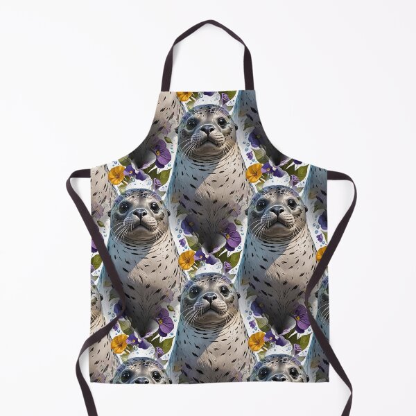 Item preview, Cartoon Of A Harbor Seal Surrounded By Viola sororia Flowers Pattern designed and sold by taiche.