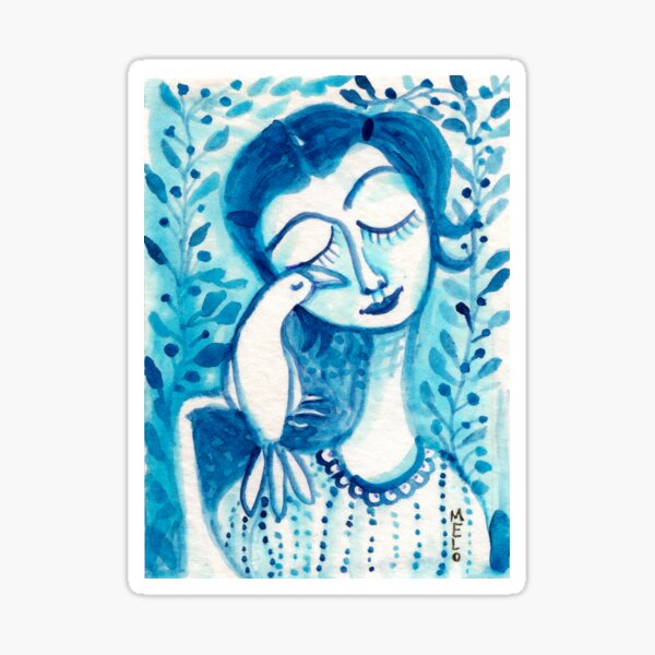 Way To Blue, Bird Woman, Girl Pets, Floral Foliage Meloearth Sticker