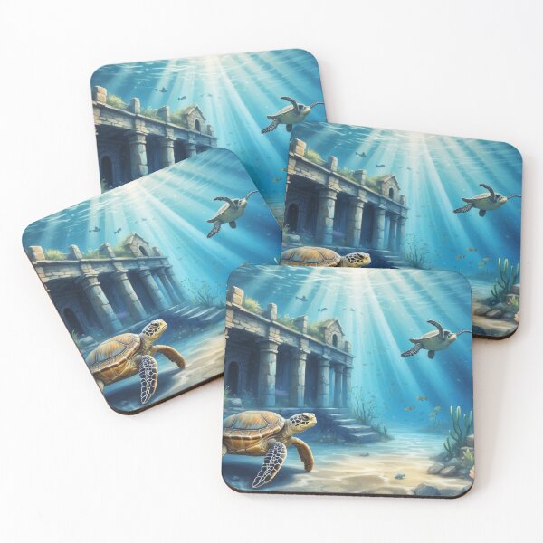 Item preview, Gorgeous Sea turtles and old underwater ruins in rays of light.Sketch art painting style designed and sold by Andrey-Myagkov.