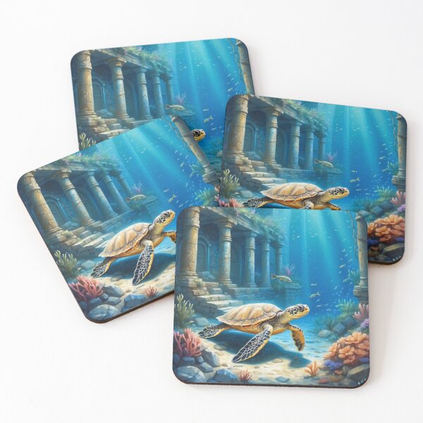 Item preview, Gorgeous Sea turtle and old underwater ruins in rays of light.Sketch art painting style designed and sold by Andrey-Myagkov.