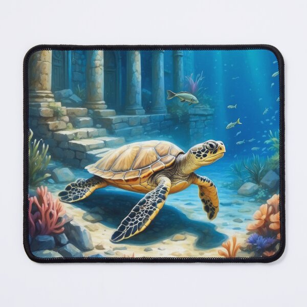 Item preview, Gorgeous Sea turtle and old underwater ruins in rays of light.Sketch art painting style designed and sold by Andrey-Myagkov.