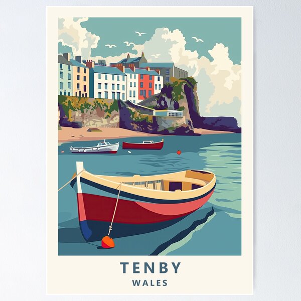 Item preview, Tenby, Wales travel poster designed and sold by JJAArt.