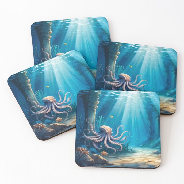 Item preview, Awesome Octopus among old underwater ruins in rays of light. designed and sold by Andrey-Myagkov.