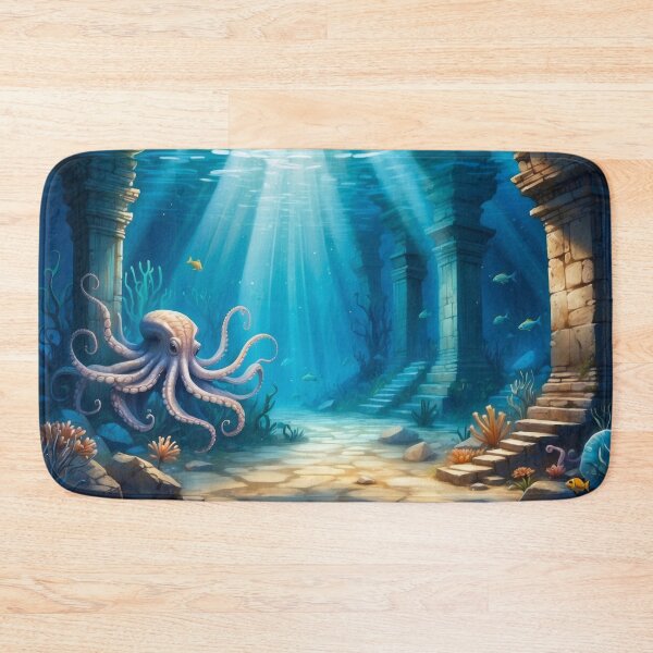 Item preview, Awesome Octopus among old underwater ruins in rays of light. designed and sold by Andrey-Myagkov.