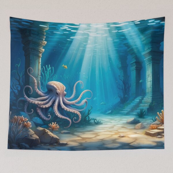 Item preview, Awesome Octopus among old underwater ruins in rays of light. designed and sold by Andrey-Myagkov.