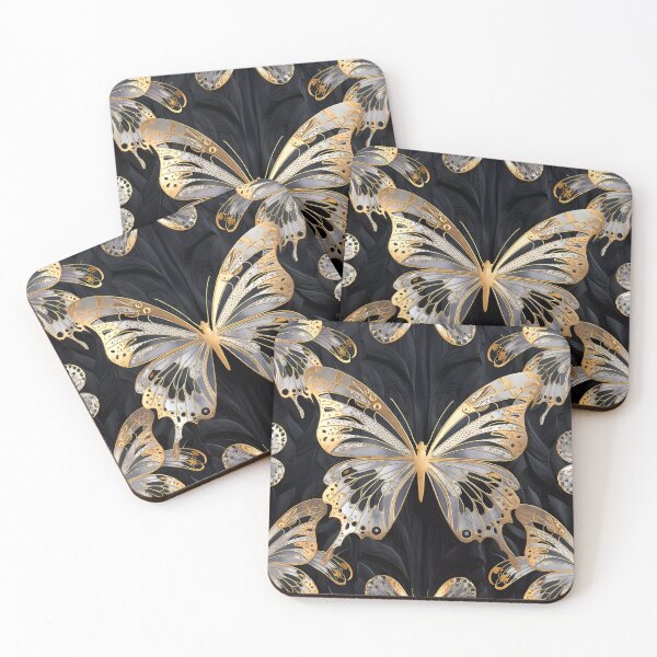 Item preview, Silver and Gold Diamond Feather Butterfly Design on Black designed and sold by FocusedArt.