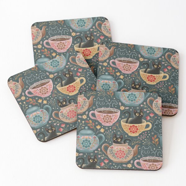 Item preview, Teatime with Felines in Folk Flora  designed and sold by Perrin Le Feuvre.