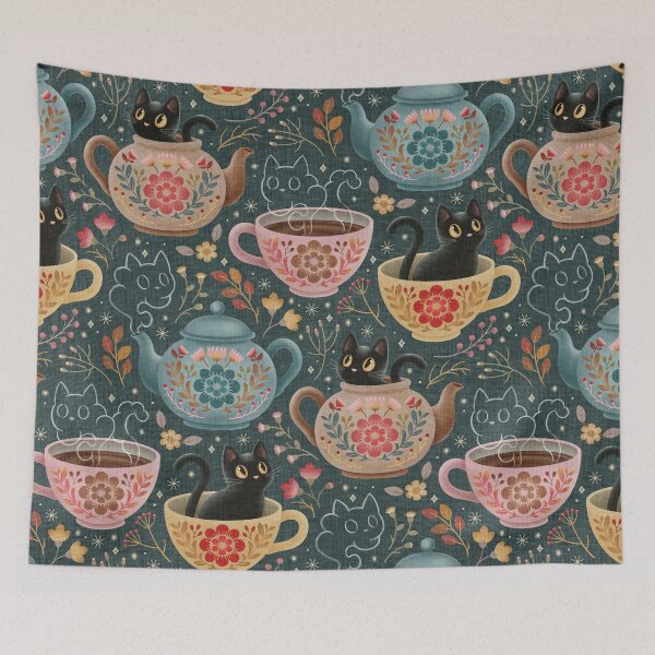 Item preview, Teatime with Felines in Folk Flora  designed and sold by Perrin Le Feuvre.