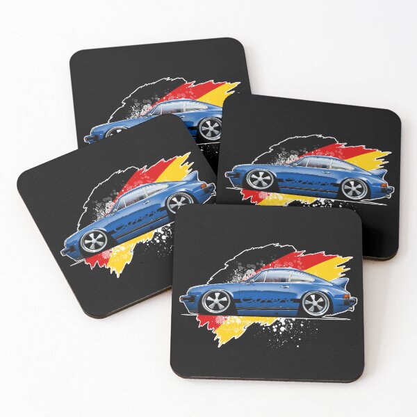 Item preview, Cartooned Classic Aircooled German Sportscar in blue (dark background) designed and sold by Petrolhead T-Shirts and Art.