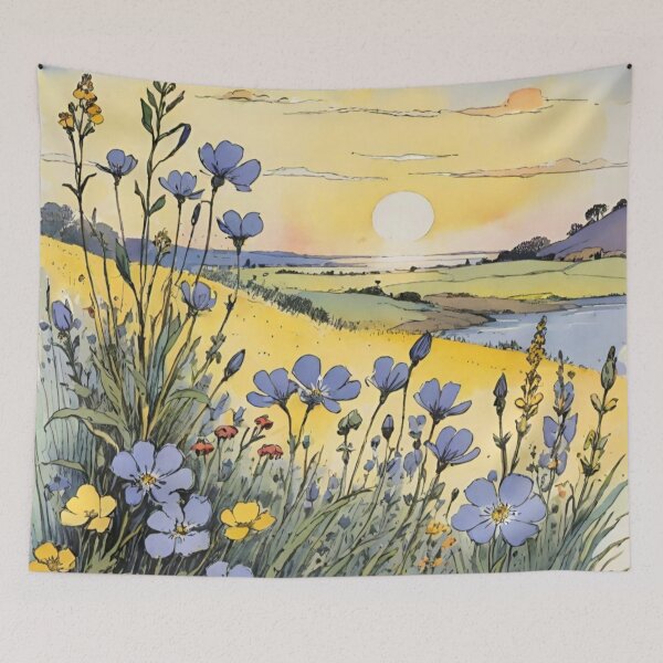 Item preview, Wild flower field and a beautiful sunset sky designed and sold by DreamingAwake1.