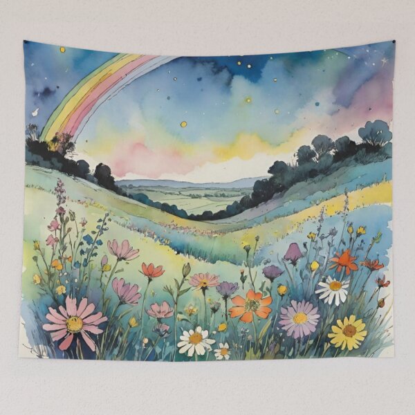 Item preview, Wild flower field and rainbow  designed and sold by DreamingAwake1.