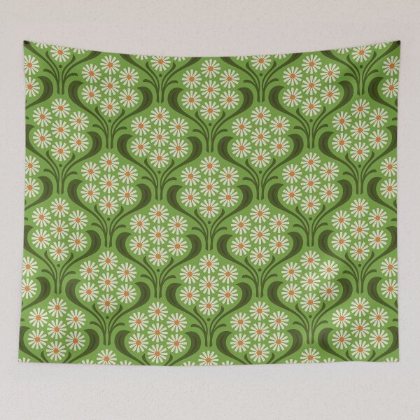 Item preview, KF 0252 C - Vintage Retro Daisies 70s Floral Pattern in Green Orange designed and sold by KhakiFinch.