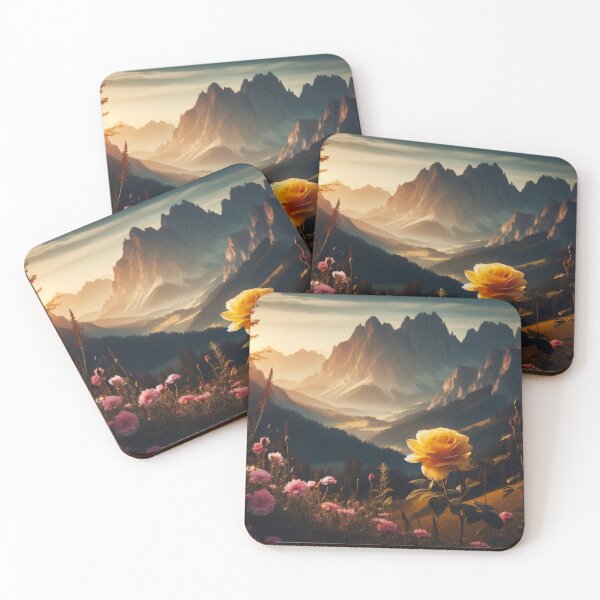 Item preview, Sublime peaks and delicate beauty: A yellow rose in front of majestic mountains designed and sold by FotoworldEdel.