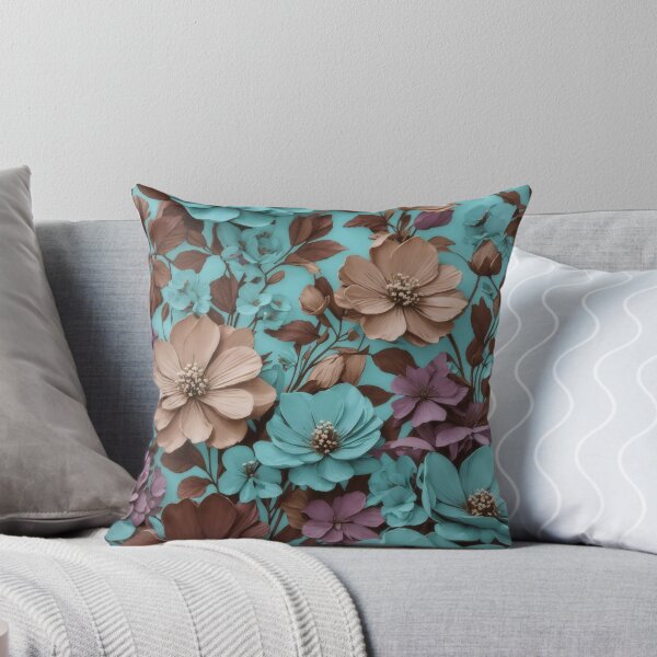 Item preview, Flowers Garden Turquoise Mauve Brown designed and sold by funkyst.