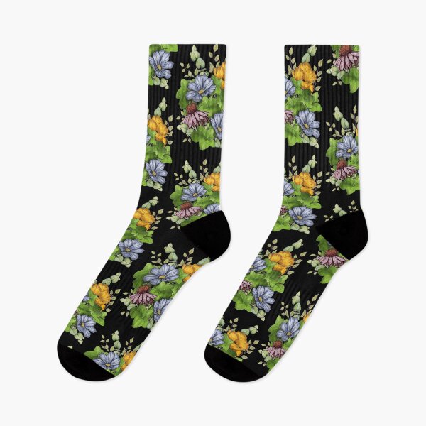 Artikelvorschau, Blumen und Blätter von Hand gezeichnet digitale Blumenkunst blau und gelb entworfen und verkauft von JoyfulWhimsy.
