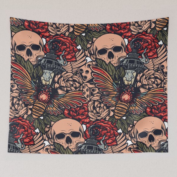 Item preview, Skull and Bee Tattoo Dice Lamp Pattern Art designed and sold by THE OTAKU SHOP.