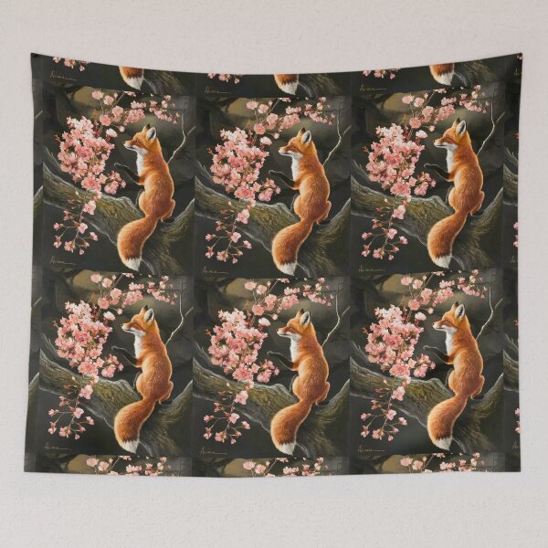 Artikelvorschau, Fuchs-Portrait. Fuchs mit Kirschblüte, Blumenfuchs, Vintage-Fuchs, Fuchs-Malerei, Caravaggio-Stil entworfen und verkauft von FoxVibes.