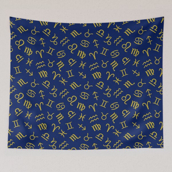 Item preview, Astrological Star Sign Symbols Pattern Gold+Dk Blue designed and sold by NataliePaskell.