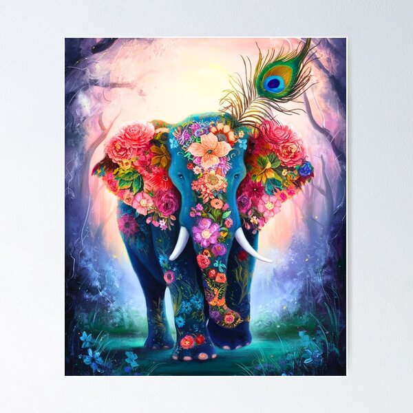 Item preview, Elephant Silhouette. Floral elephant, Fantasy Elephant, colorful elephant designed and sold by ElephantVibes.