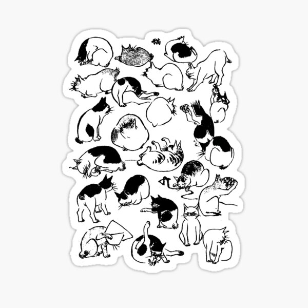 Item preview, Hiroshige Field of Black and White Cats designed and sold by Pixelchicken.