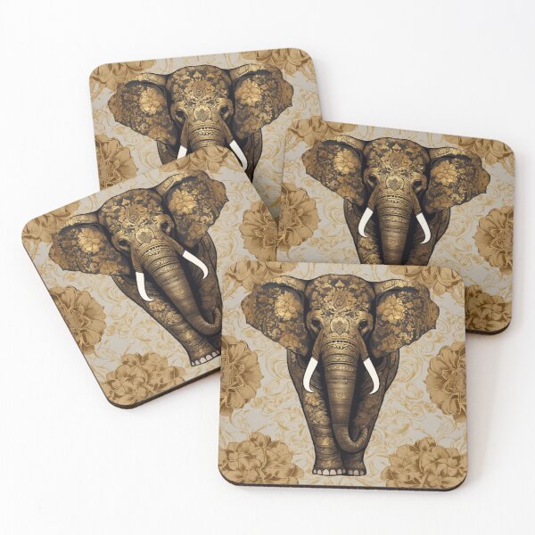 Item preview, antique style golden flower pattern elephant designed and sold by Artchara..