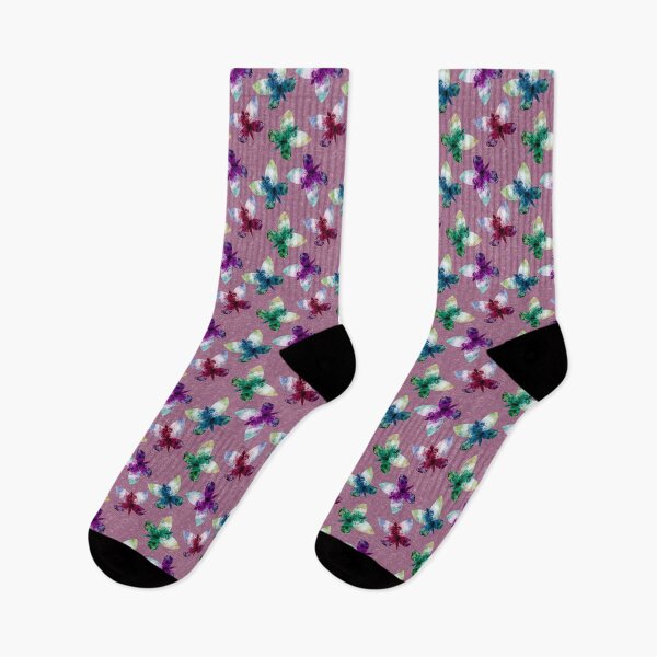 Item preview, Watercolor Textural Butterflies in red, green purple and blue with texture pink background designed and sold by JasmineGDesigns.