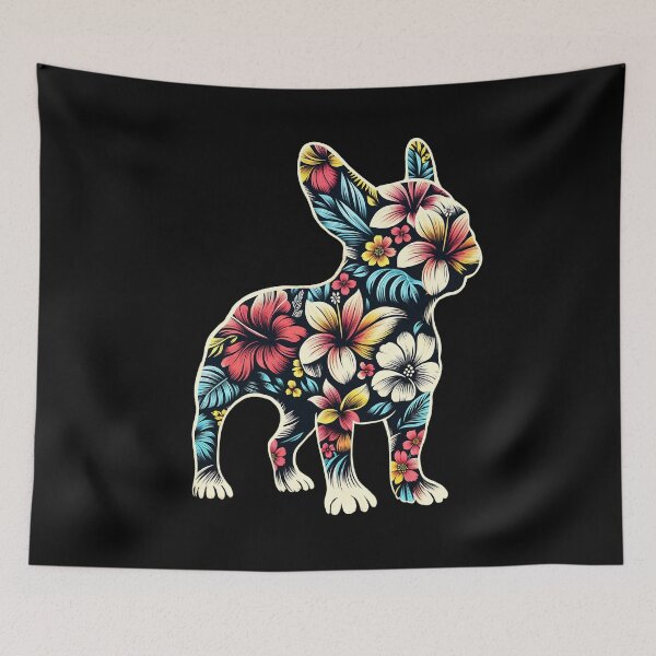 Item preview, French bulldog silhouette and colorful tropical flowers, French bulldog lovers, gift for French bulldog  lovers designed and sold by Collagedream.