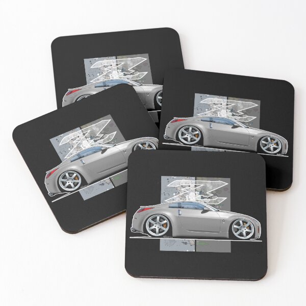 Item preview, Cartooned Artwork of Nissan 350Z in Silver. (dark background) designed and sold by Petrolhead T-Shirts and Art.