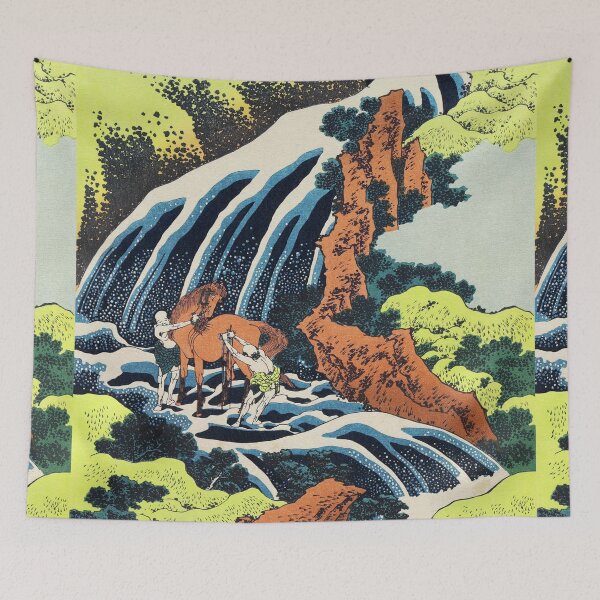 Item preview, The Waterfall Where Yoshitsune Washed His Horse by Katsushika Hokusai designed and sold by Takeda-art.