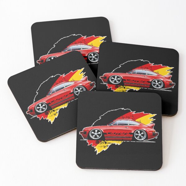 Item preview, Cartooned Classic Aircooled German Sportscar in red (dark background) designed and sold by Petrolhead T-Shirts and Art.