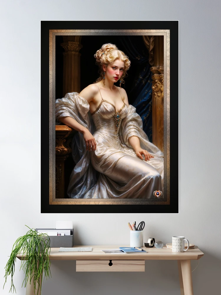 An Elegant Victorian Lady In A White Silk Dress AI Concept Art by Xzendor7 - A Captivating Beauty Of A Bygone Era 2 An Elegant Victorian Lady In A White Silk Dress Gorgeous AI Concept Art by Xzendor7 Room Decor Portrait Poster Art Print