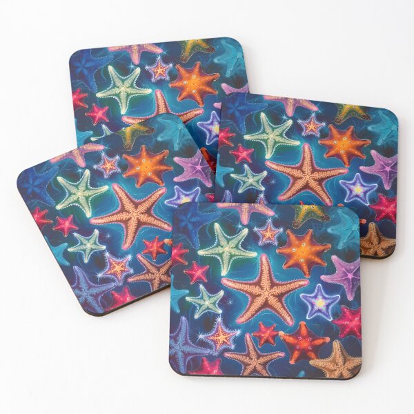 Item preview, Cute Multi Coloured Starfish on a blue background. designed and sold by FocusedArt.