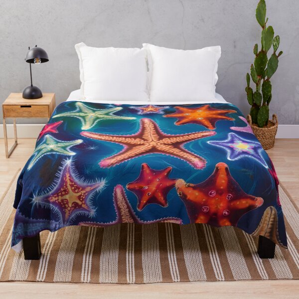 Item preview, Cute Multi Coloured Starfish on a blue background. designed and sold by FocusedArt.