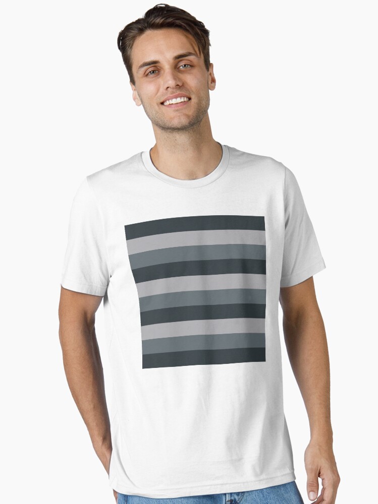 Large GUNMETAL GREY, SLATE and METALLIC SILVER Horizontal STRIPES  Essential T-Shirt - Main Image