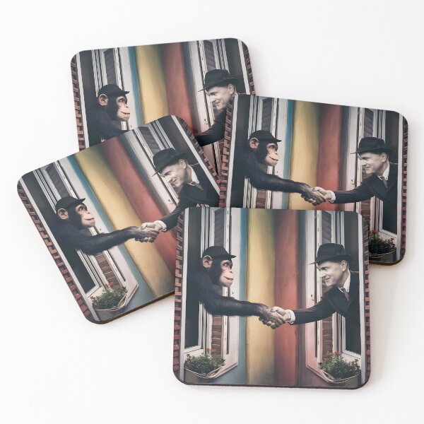 Item preview, Human greeting with chimpanzee. designed and sold by MyHappyArtShop.