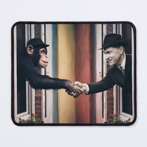 Item preview, Human greeting with chimpanzee. designed and sold by MyHappyArtShop.