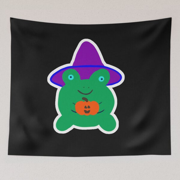 Item preview, Halloween Frog with Jack-o-Lantern and witch's hat  designed and sold by DanielleGensler.